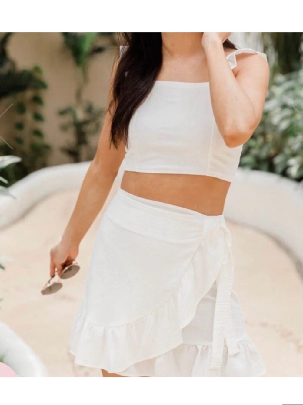 Pink Lily White Ruffle Wrap Mini Skirt